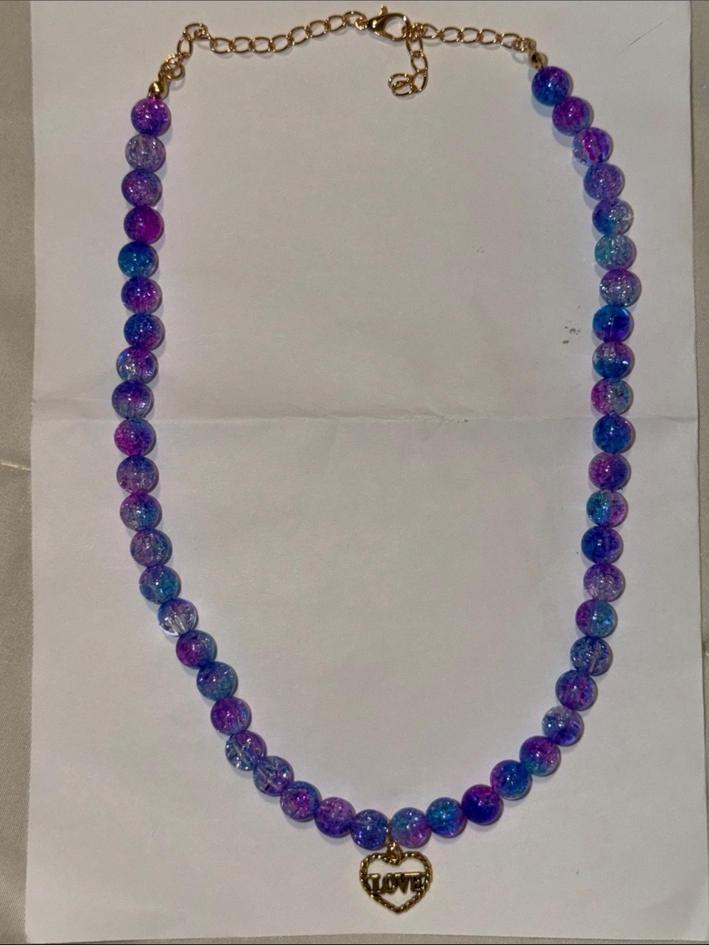 Purple & Blue Beaded 'LOVE' Pendant (HANDMADE) Necklace